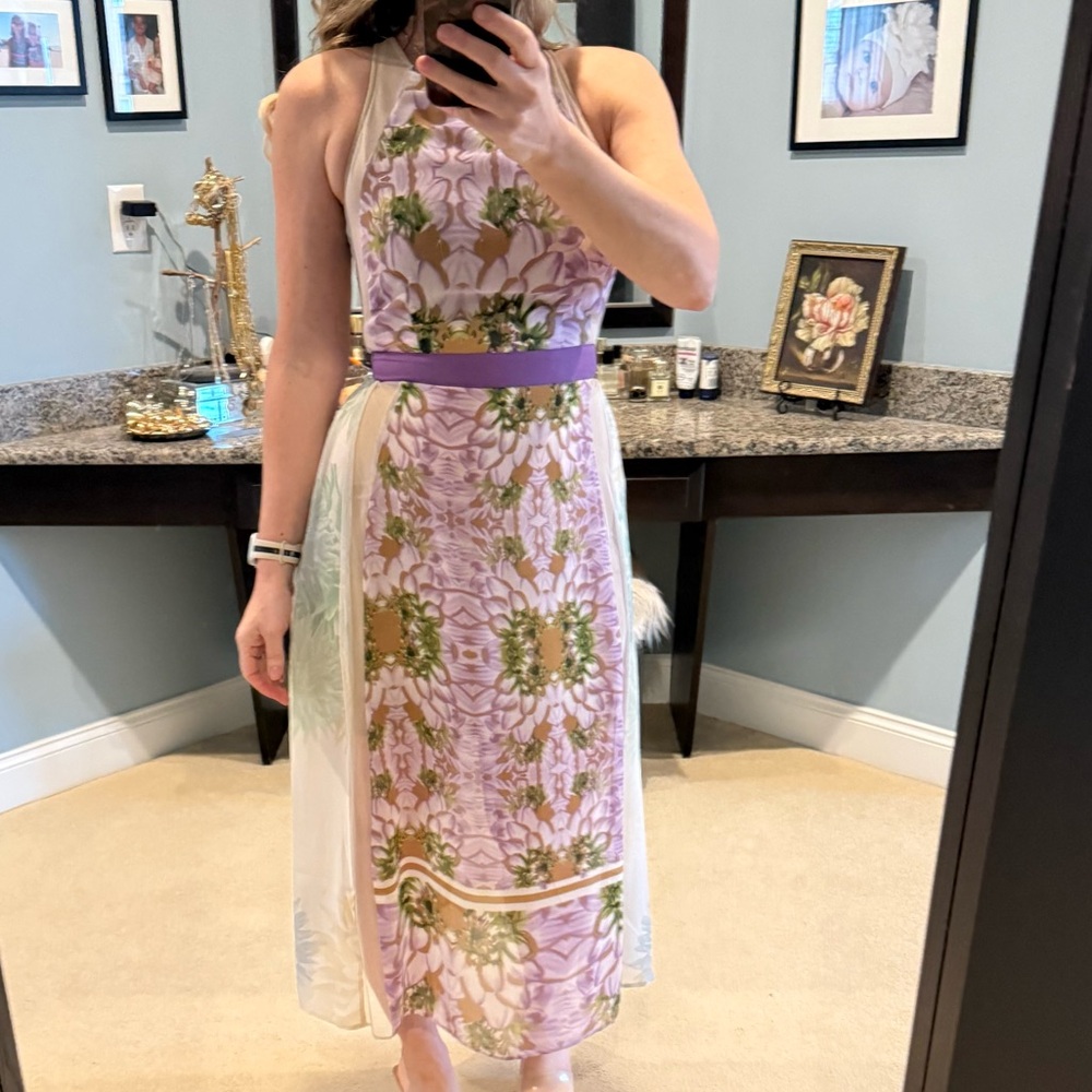 Floral Halter Dress in Purple and neutrals xs